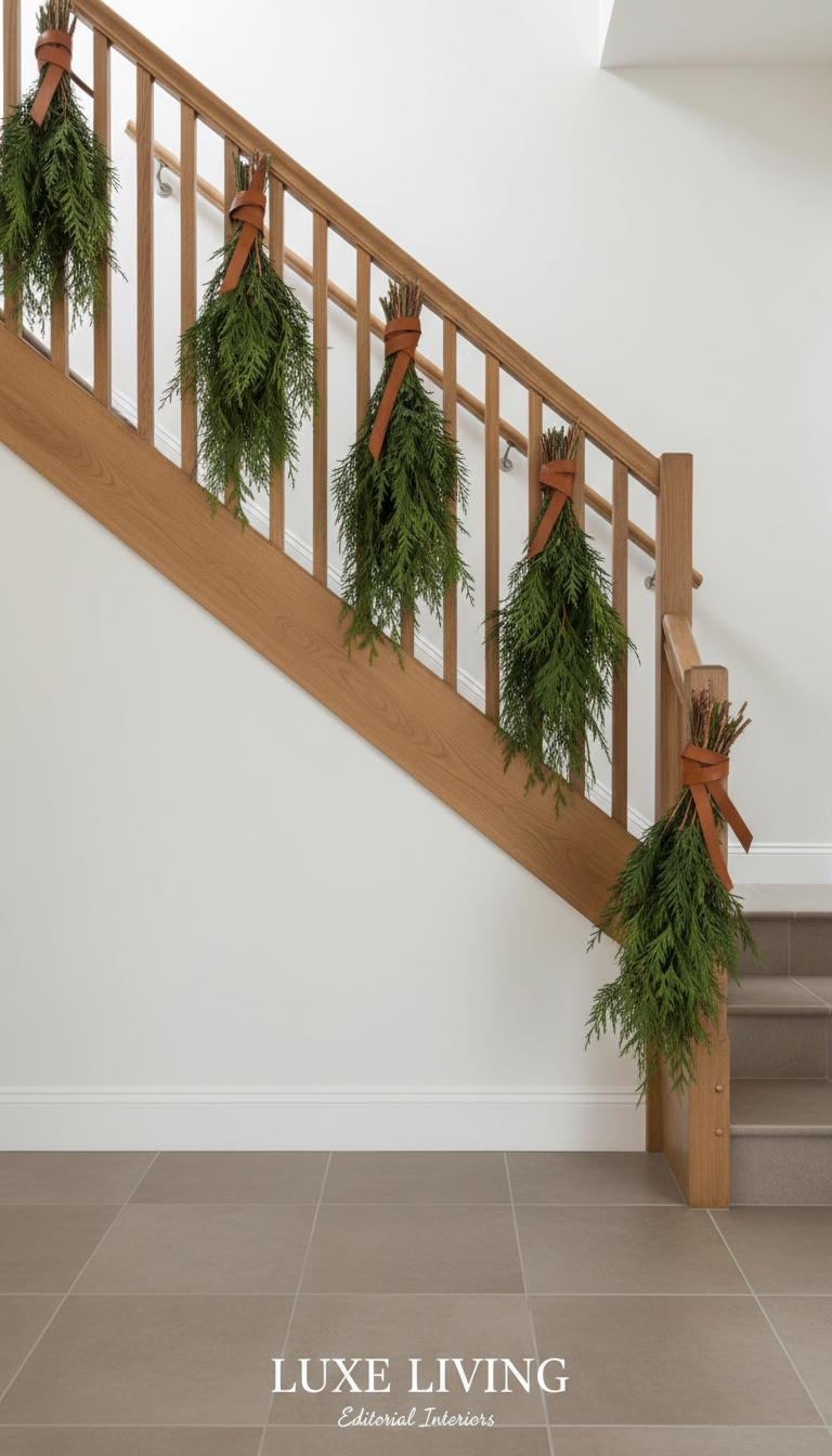 Cedar and Leather Staircase Railing